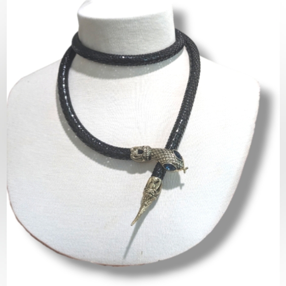 VTG DL AULD blue eyeled black snake, mesh choker necklace, belt or bracelet - Picture 5 of 16